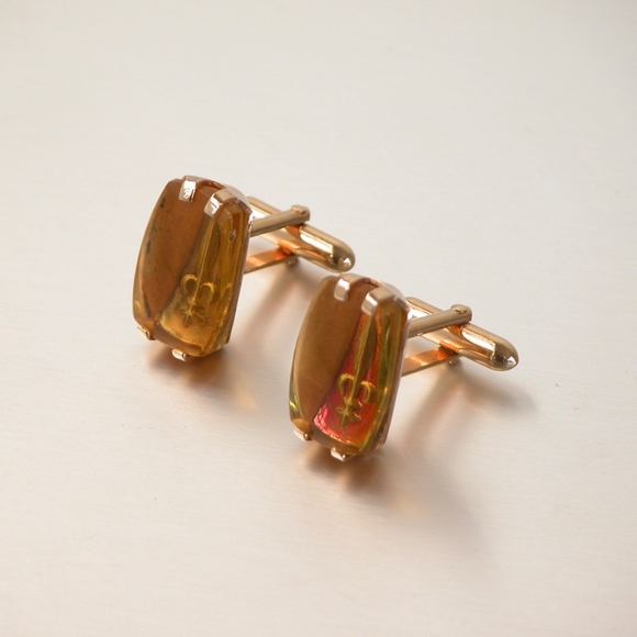 Vtg Bubble Glass Sword Cufflinks SWANKS Gold Tone - Picture 4 of 4